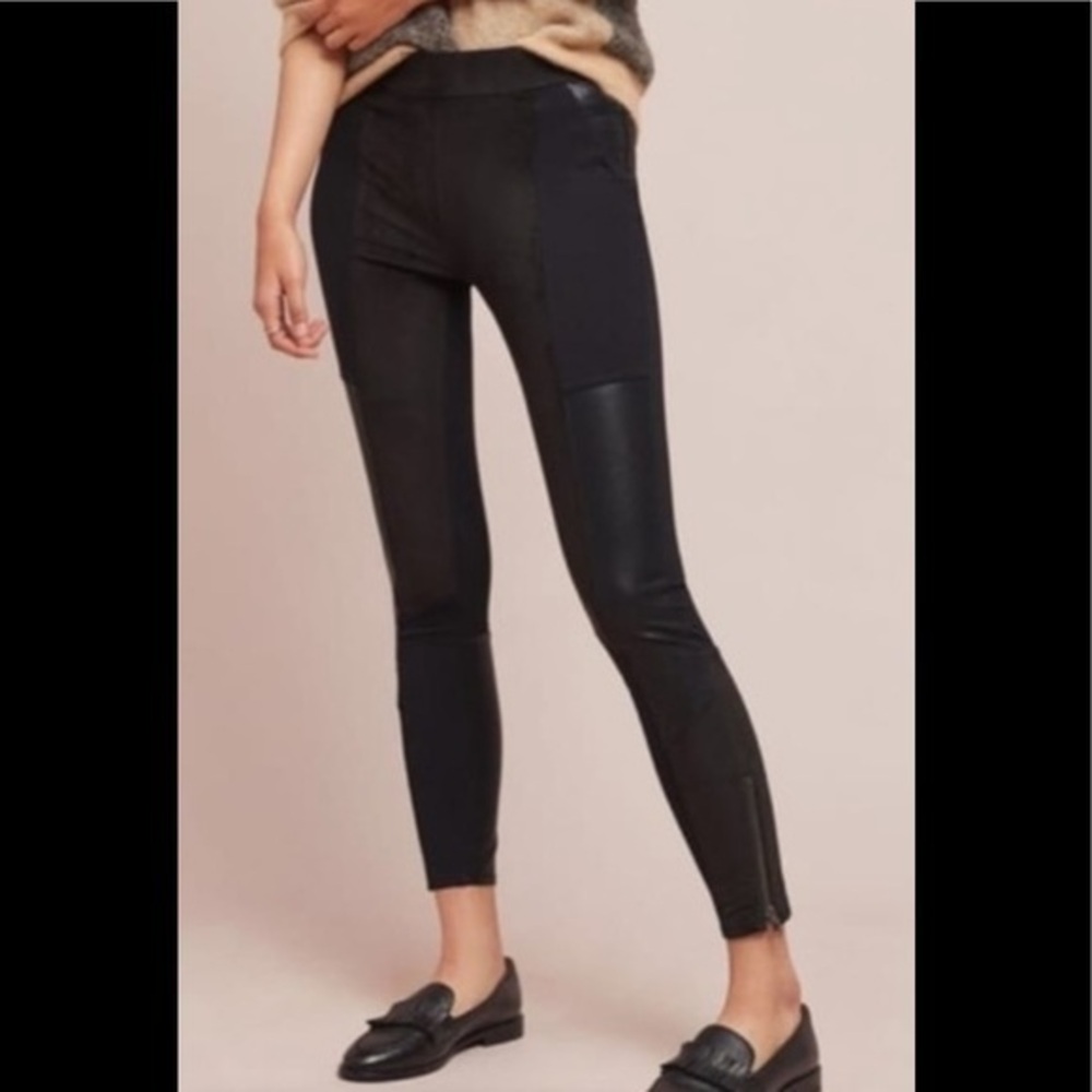 Anthropologie black faux leather point leggings